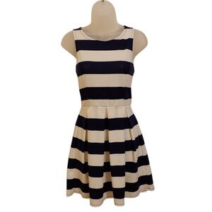 Striped Sleeveless Dress - Navy Blue and Cream